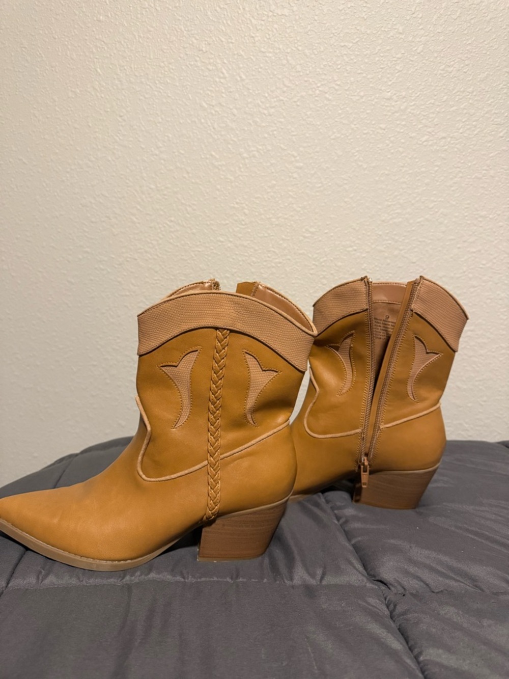 Target Tan Braided Trim Western Ankle Boots